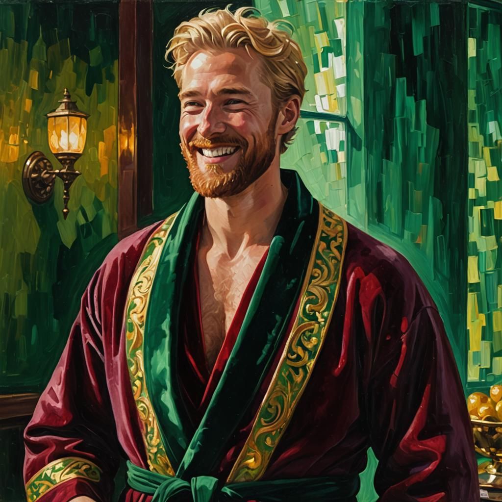 Ethereal Nordic Gentleman in Vibrant Velour Robe
