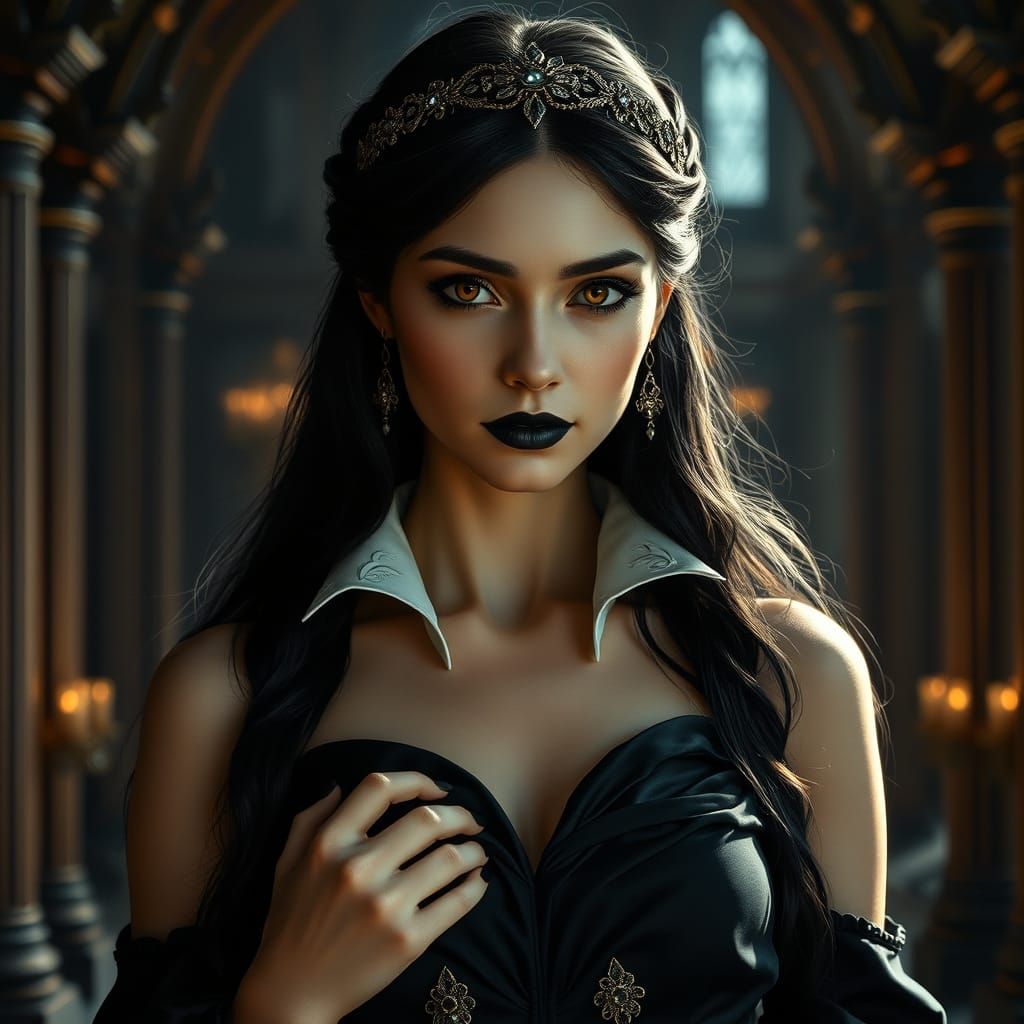 Regal Gothic Goddess in Dark, Mystical Splendor