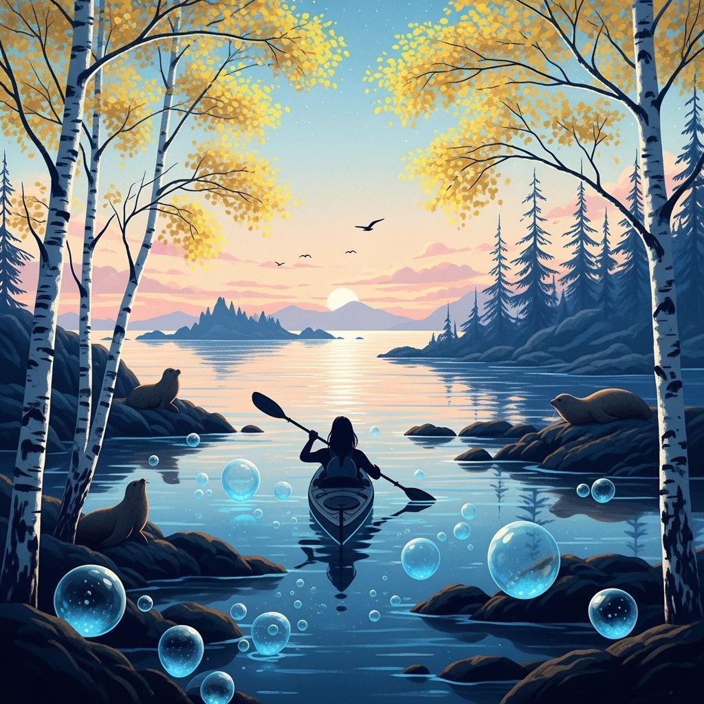 Bioluminescent Kayak Silhouette in Impressionistic Style