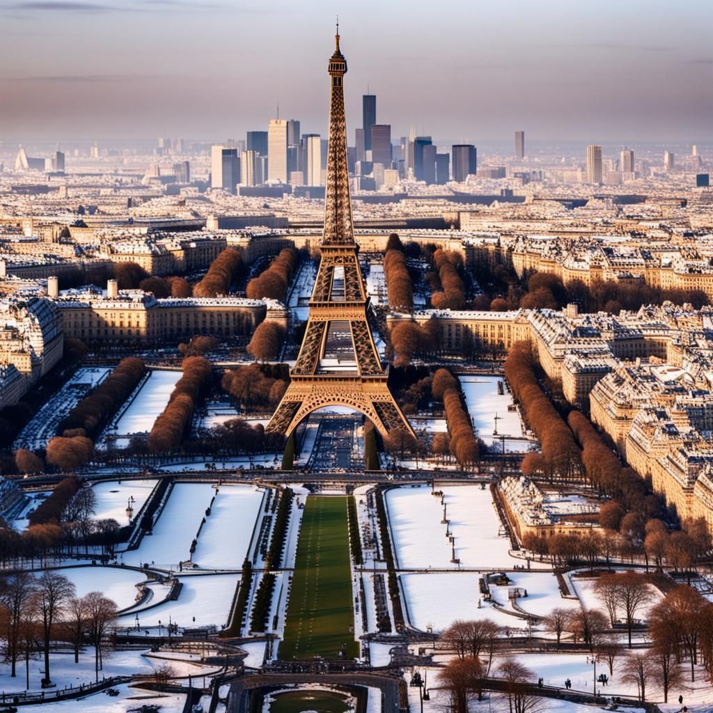 Eiffel Tower in Winter, Paris Scene