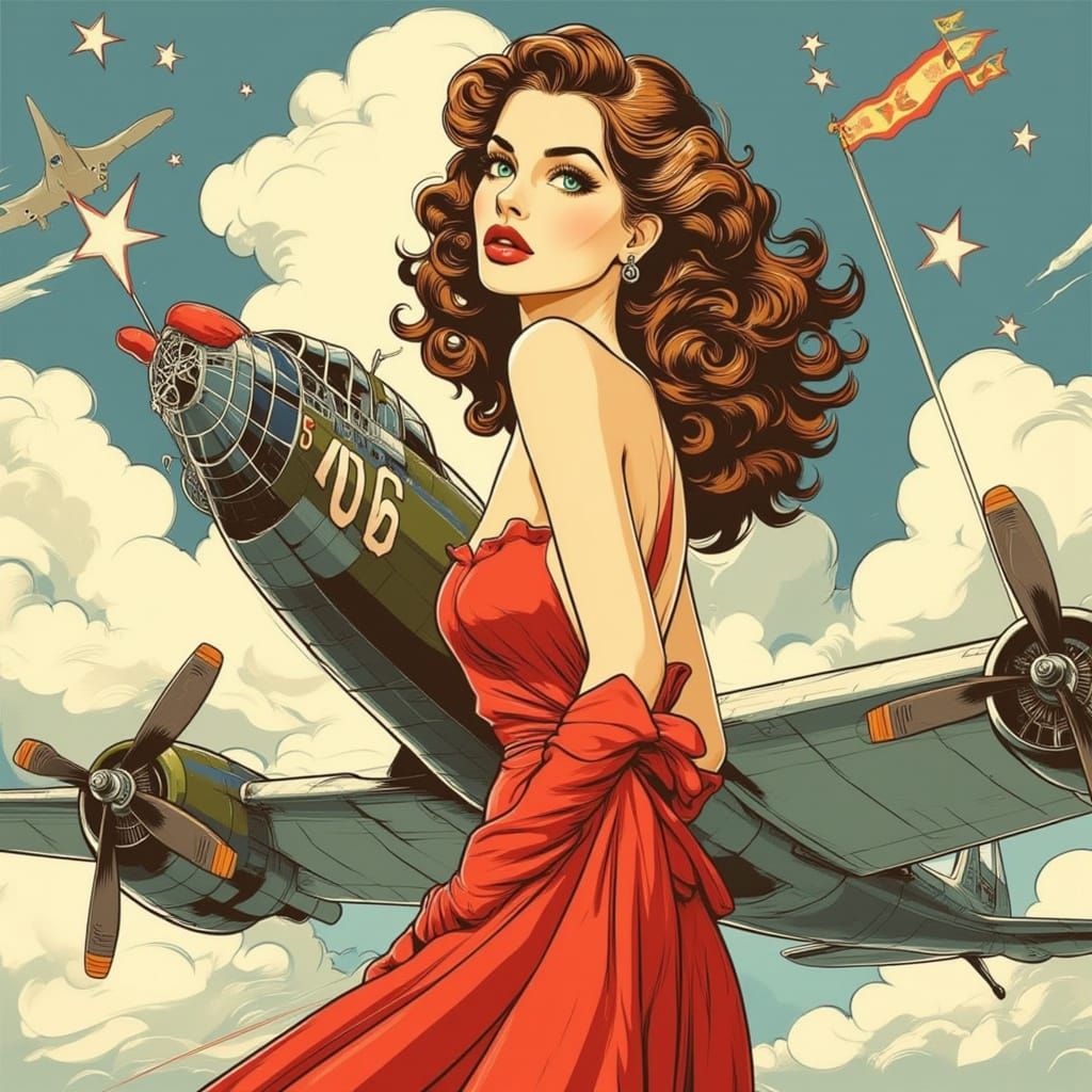 WWII Bomber Tattoo Art with Pin-Up Model