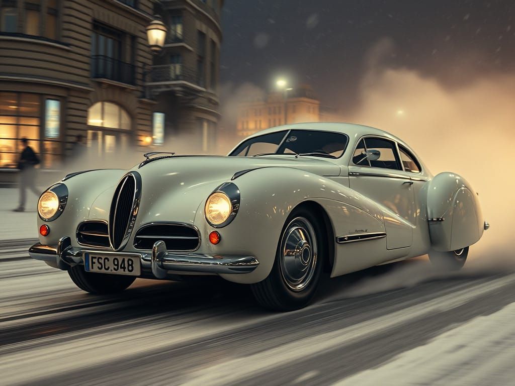 Retro-Futuristic 1948 Supercar Races Through Smog-Shrouded L...