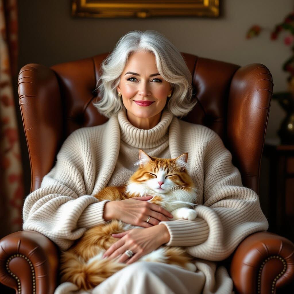 Elegant Lady with Cat in Impressionist Style