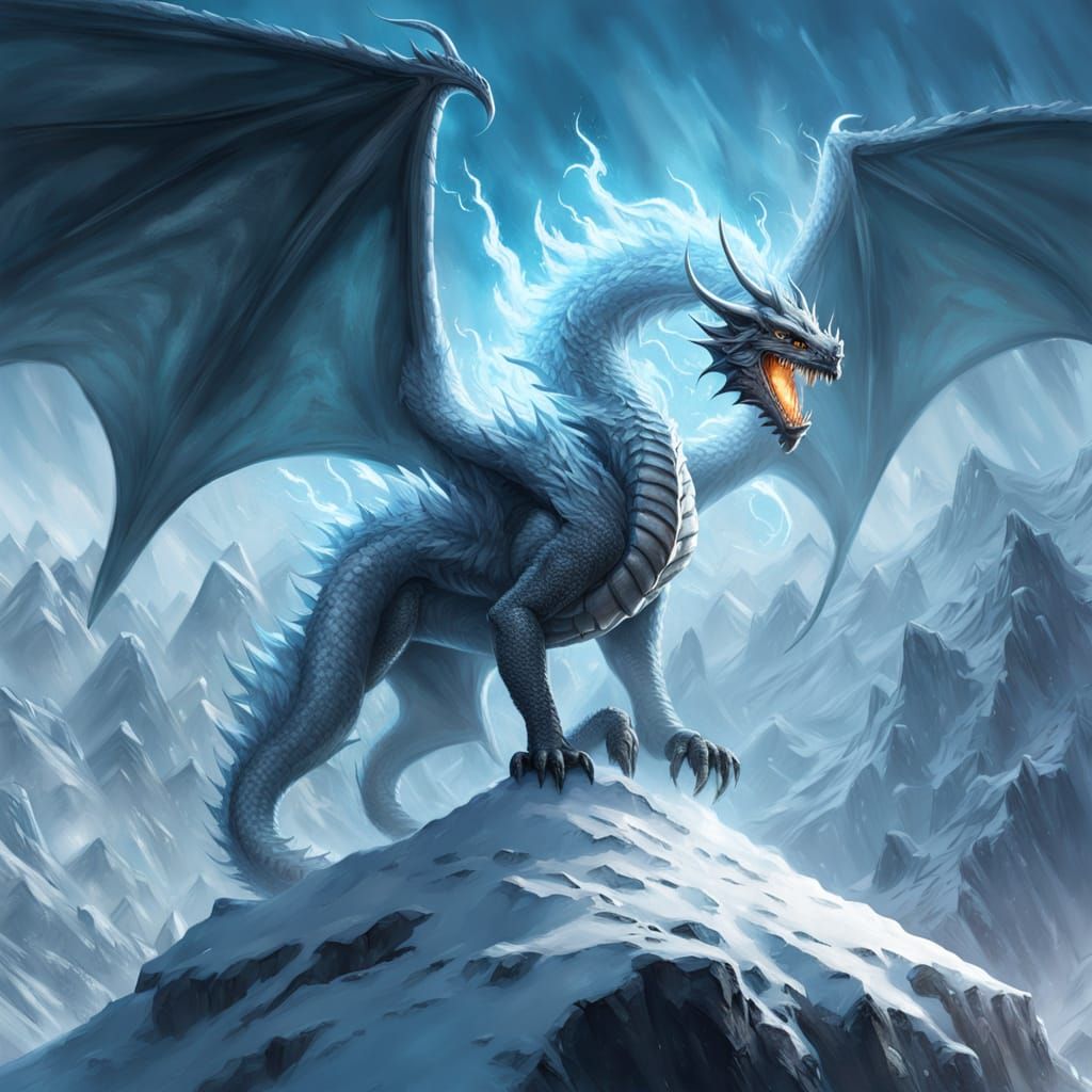 Ancient White Dragon Perched on Frozen Peak