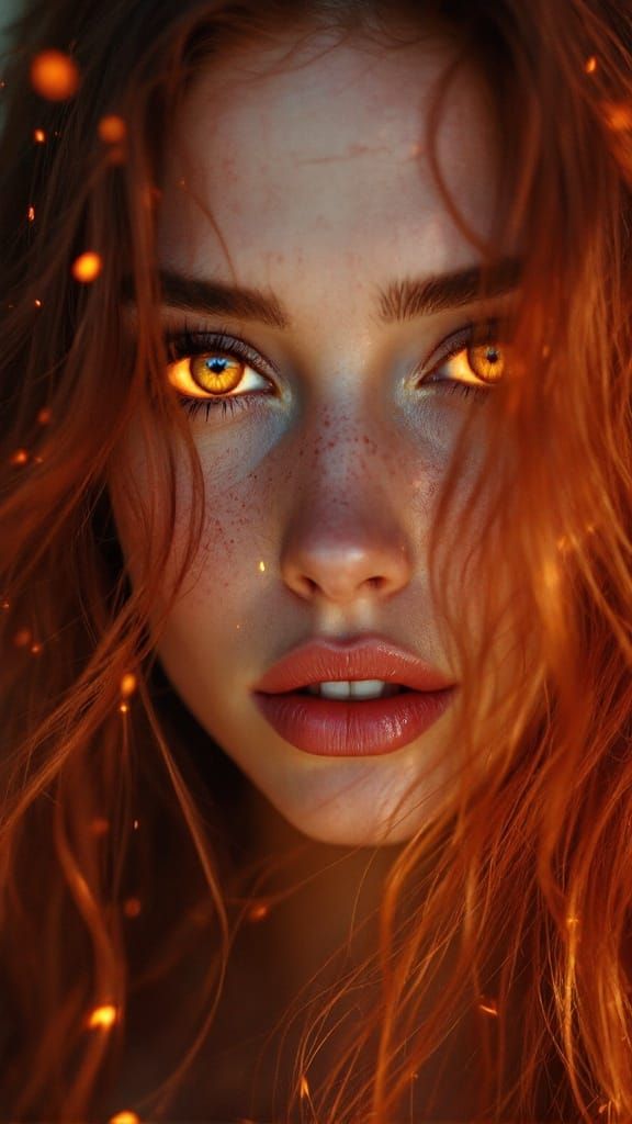 A Stunning, Photorealistic Portrait of a Redhead Woman in Go...