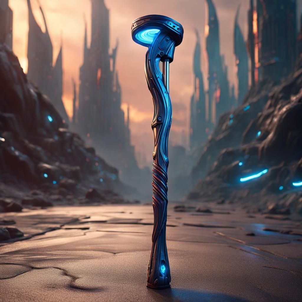 Futuristic Walking Cane: Detailed Matte Painting