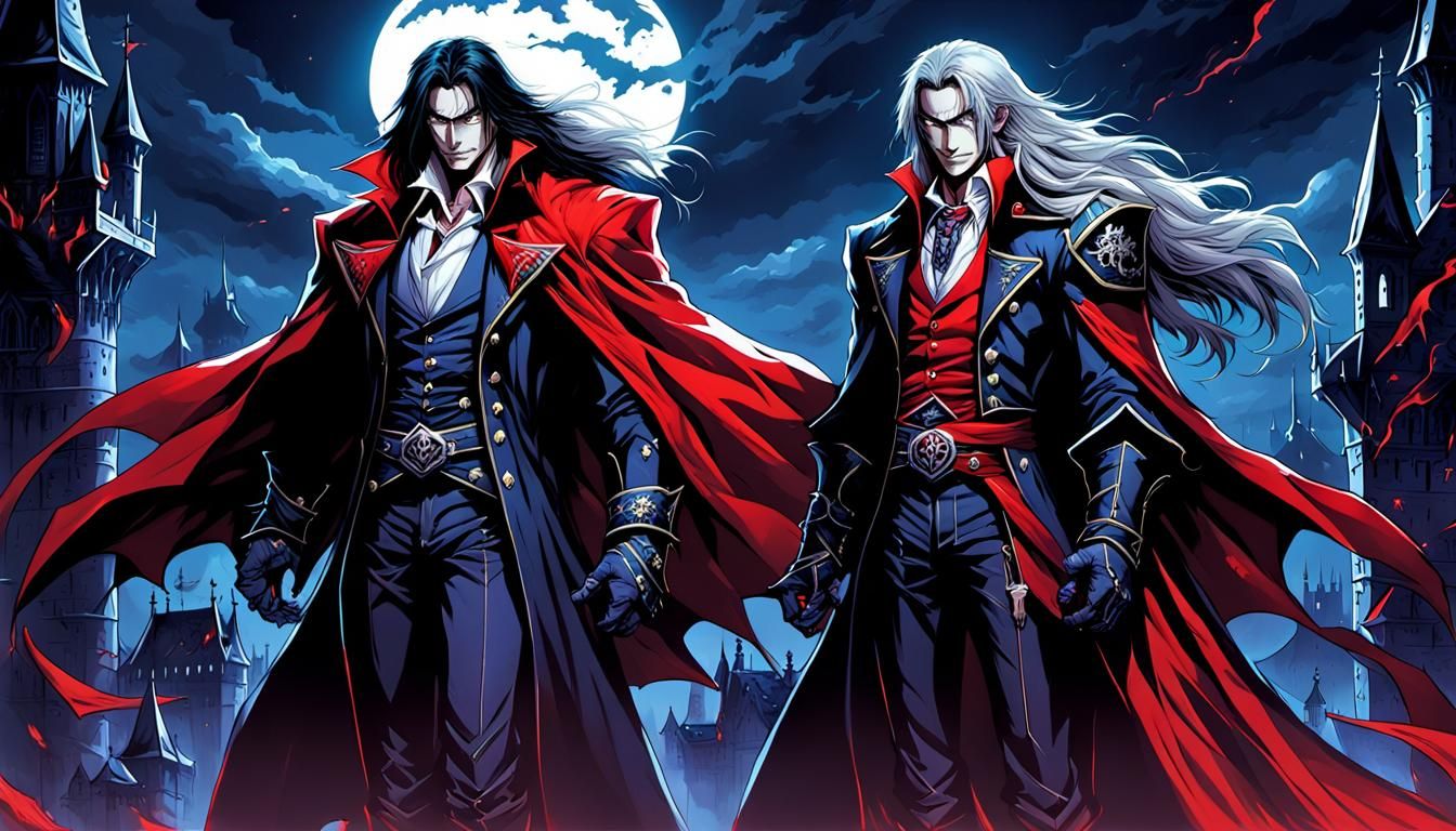Dracula and Alucard in Anime Style
