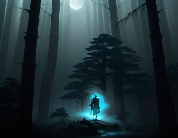 Night Cleric in Moonlit Forest: Cel-Shaded Concept Art
