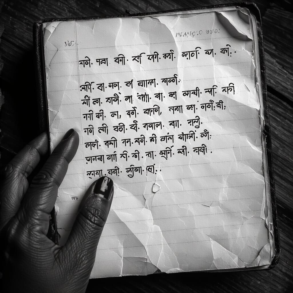 Emotional Close-up of Handwritten Bengali Text