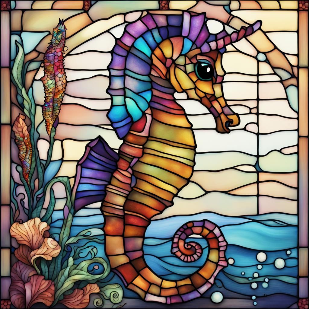STAINED GLASS RAINBOW SEAHORSE 7