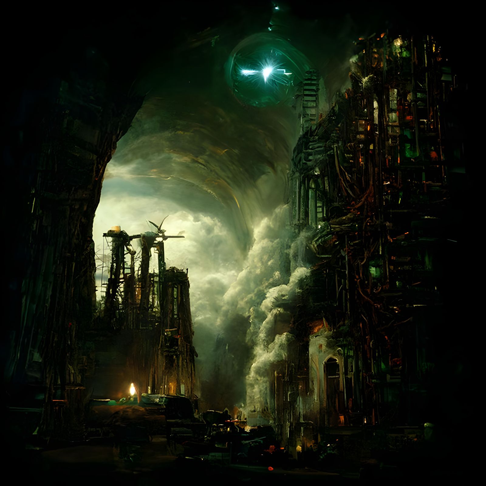 Fiery Sci-Fi Apocalyptic Machine Ruins Landscape