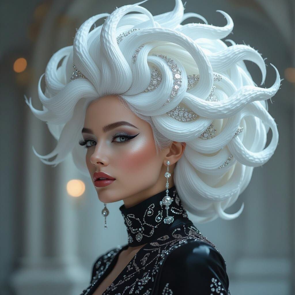 Futuristic Woman with Geometric Hairstyle in Digital Art