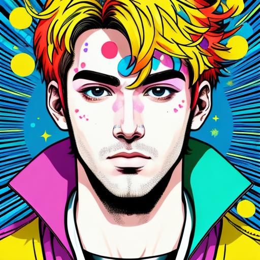 Man's Face in Disco Pop Manga Style