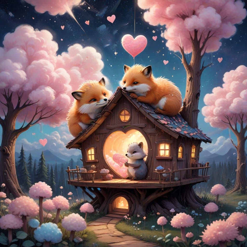 Vibrant Fox and Hedgehog Bake Heart-Shaped Cookies in a Whim...