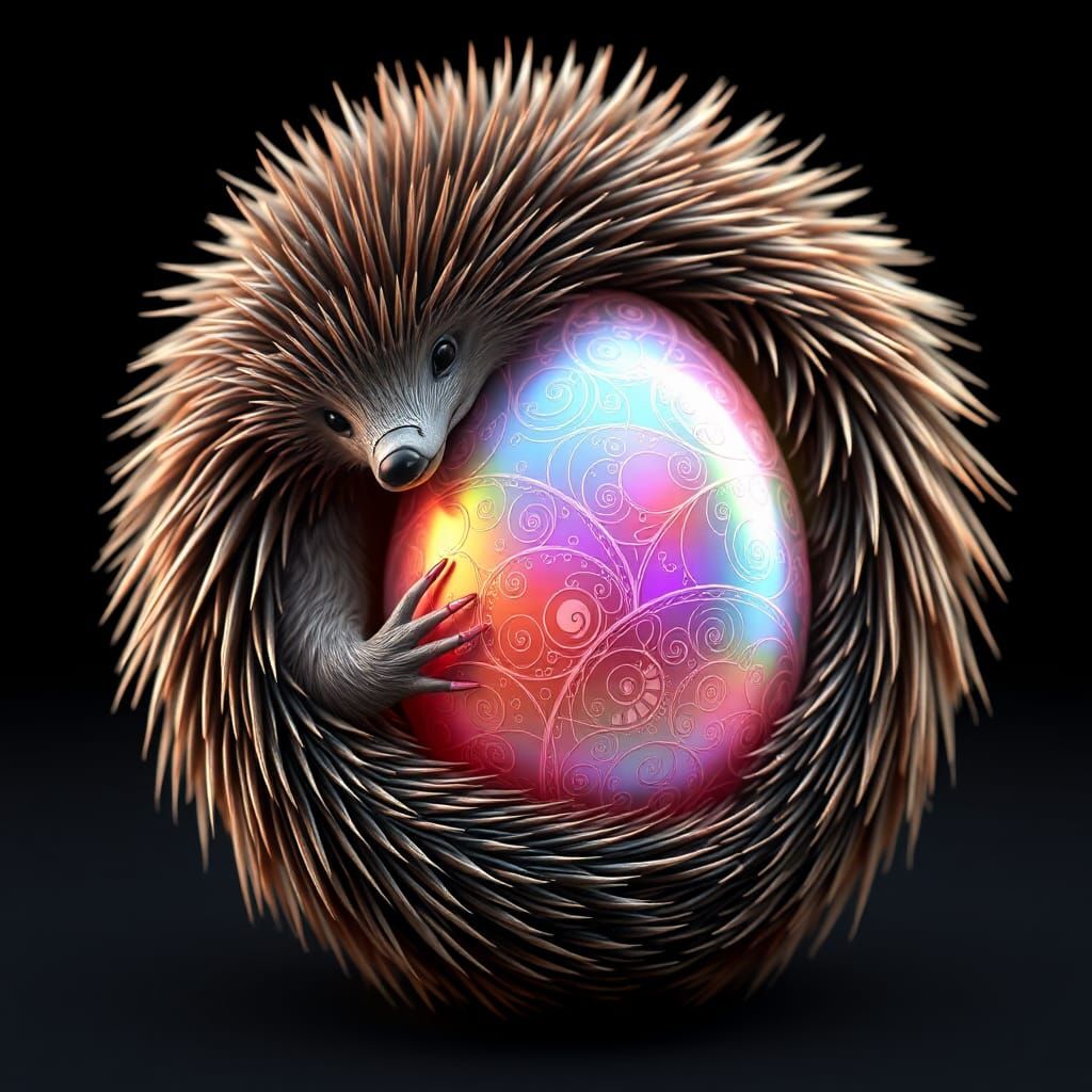 Majestic Hedgehog Guardian with Iridescent Egg