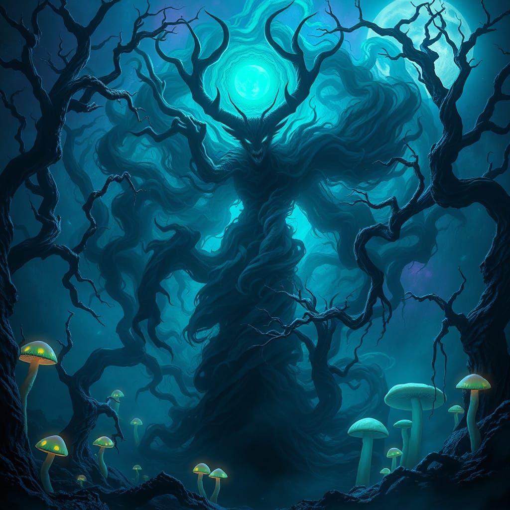 Dark Fantasy Creature in a Surreal, Twilight Realmscape