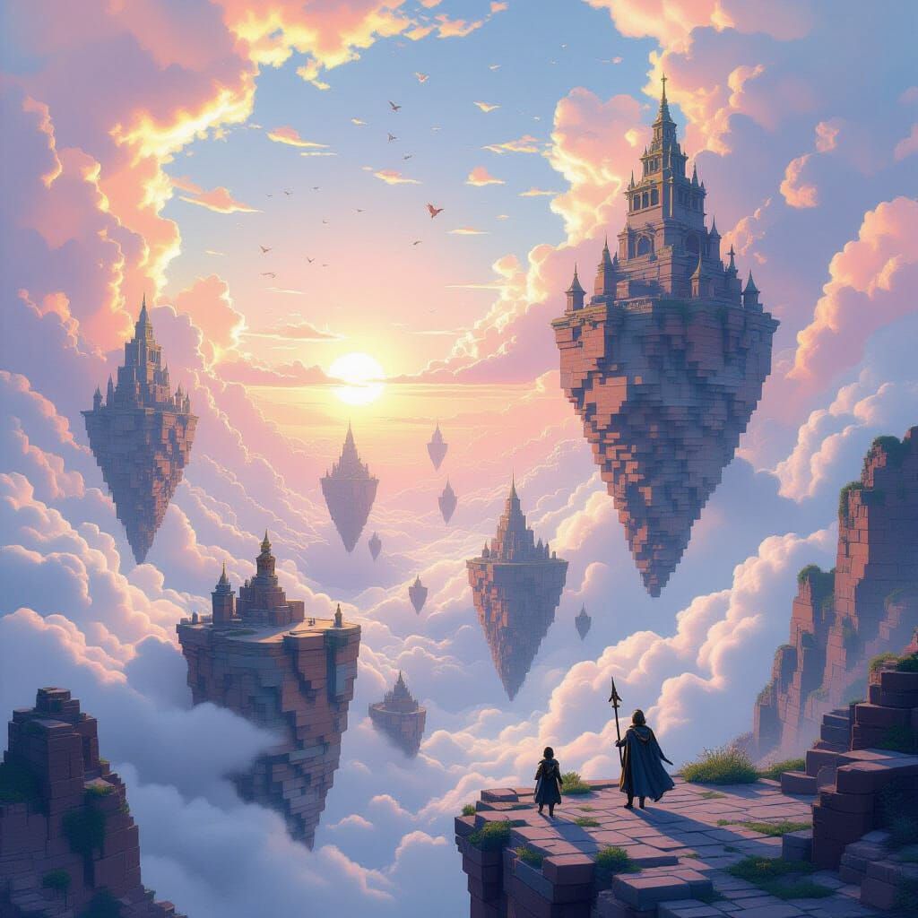 Surreal Lego Islands with Knights in Dreamlike Matte Paintin...