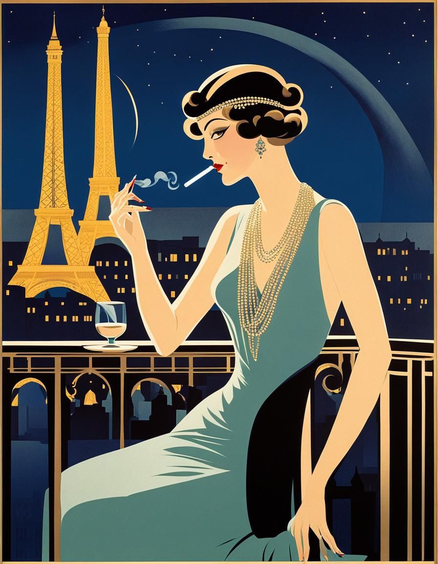 Parisian Night: Art Deco Woman with City Lights