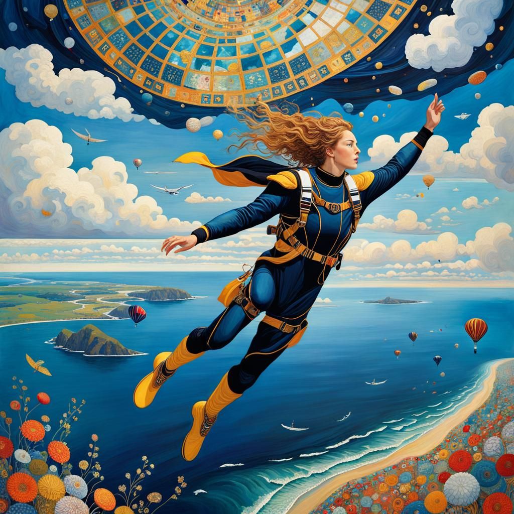 Skydiver in Art Nouveau Style