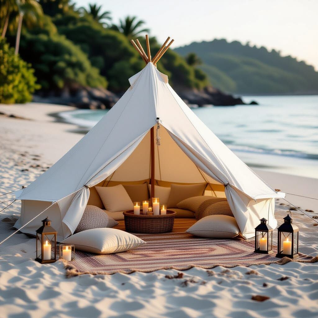 Seaside Tent with Candles in Natural Light