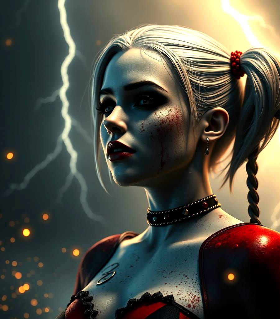 Hauntingly Beautiful Harley Quinn in Dramatic Lighting
