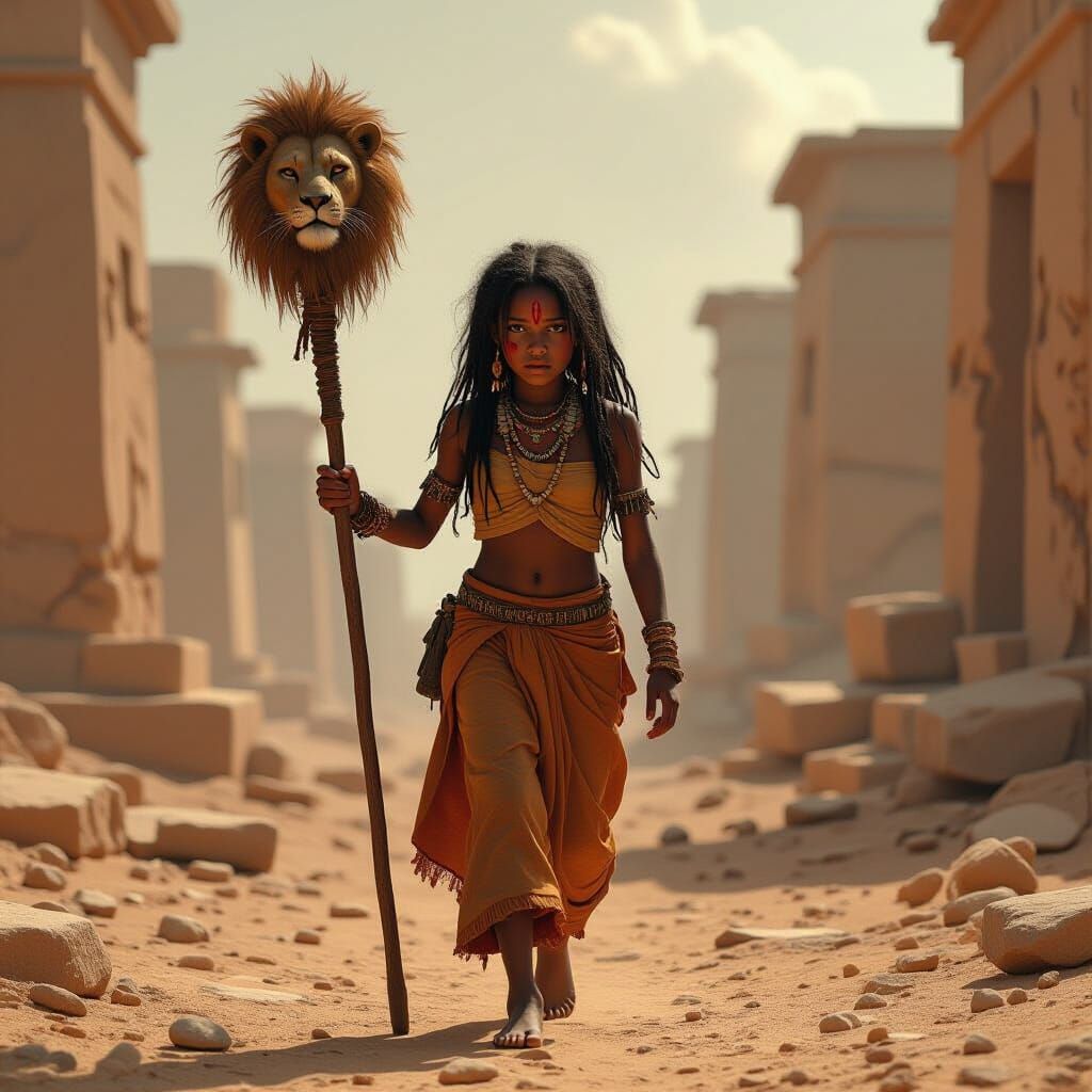 African Girl in Ruins: Dystopian Fantasy Art