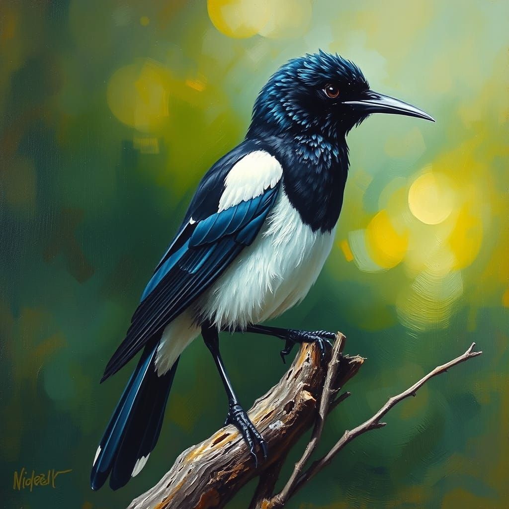 Mystic Magpie in Oil Painting Style