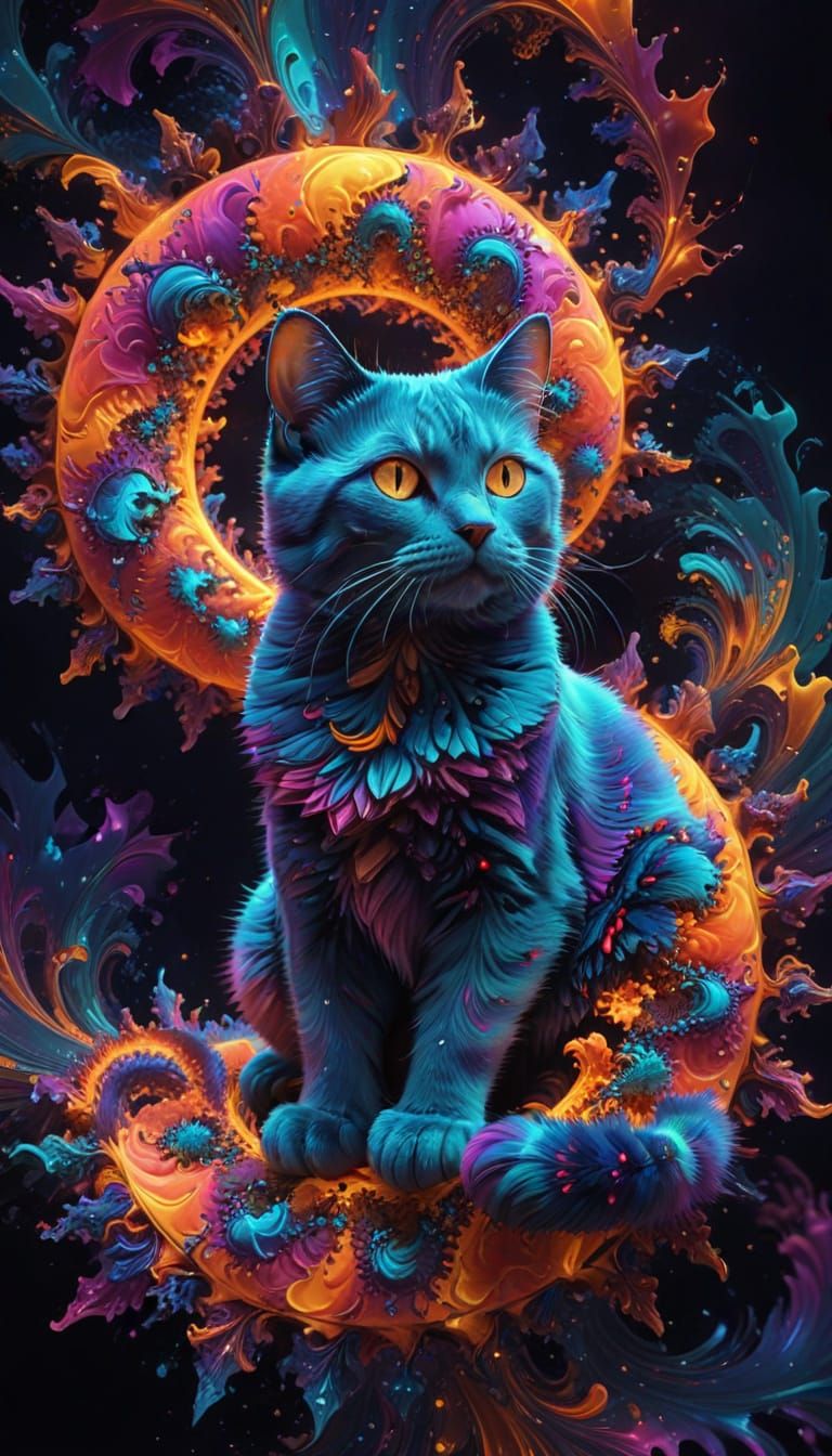 Surreal Toroidal Cat with Fractal Patterns