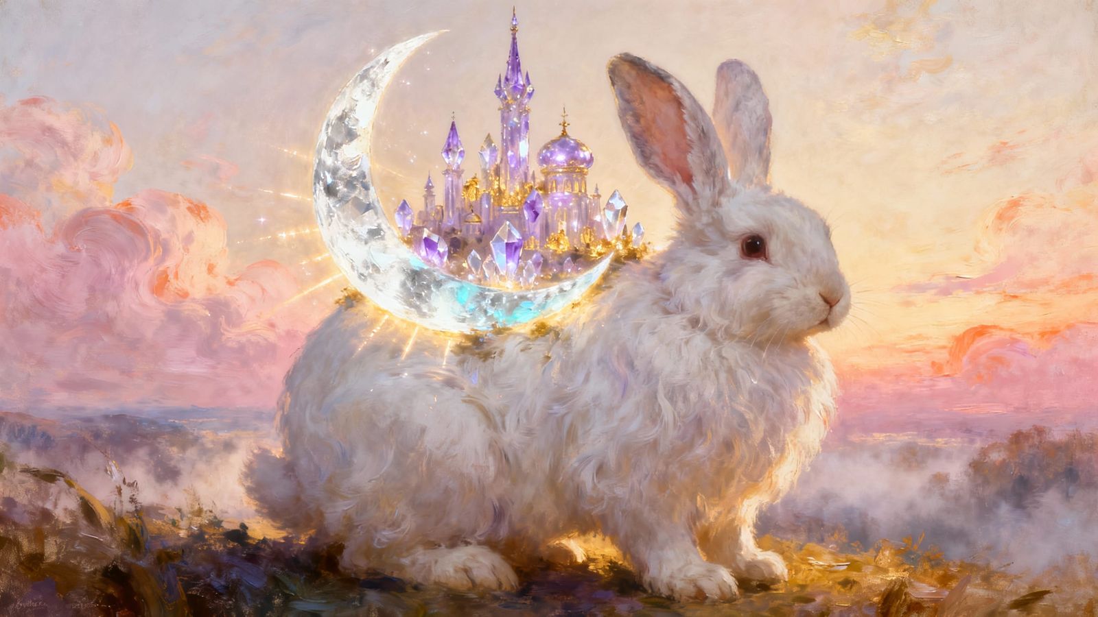 Giant Fluffy Bunny Carries Magical City On Moon