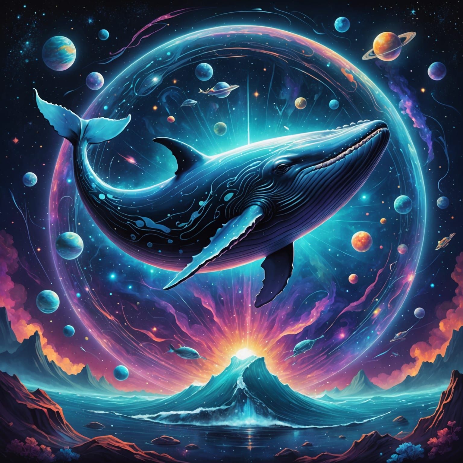 Cosmic Whale in Astral Holographic Style