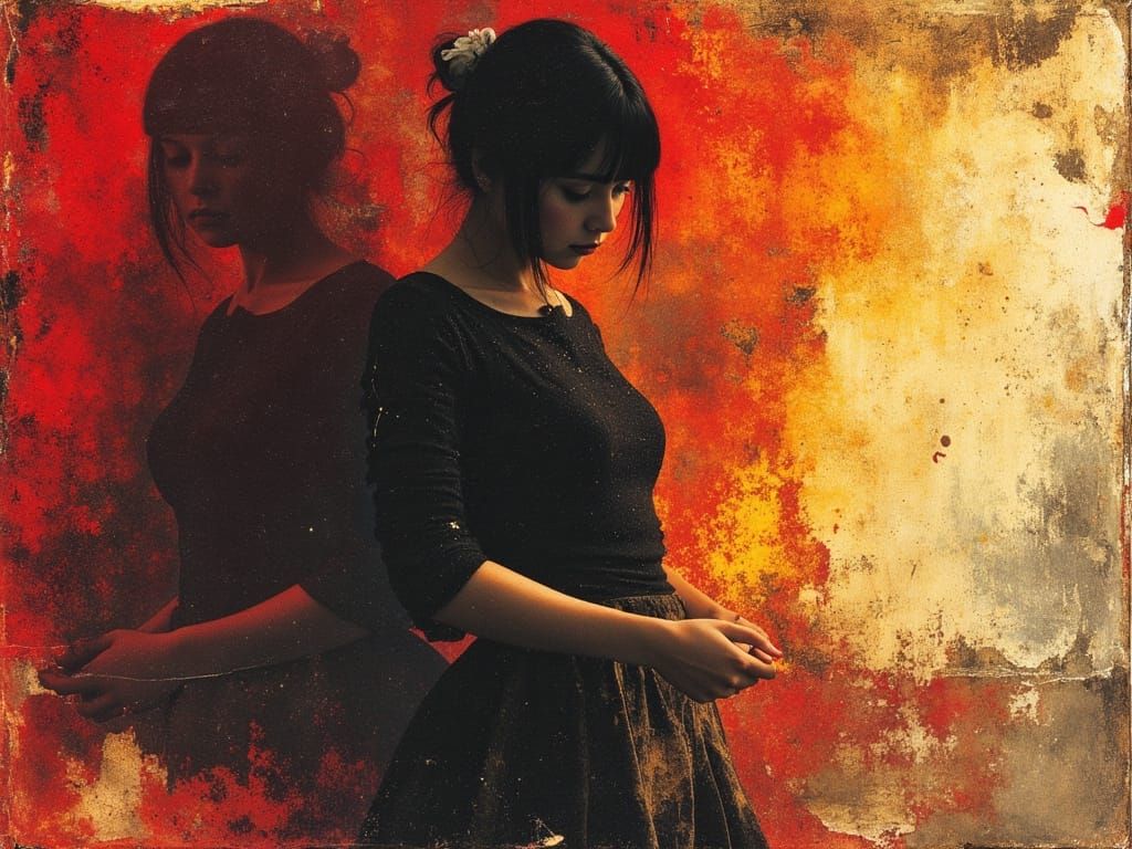 Poignant Portrait in Amber and Cinnabar Tones