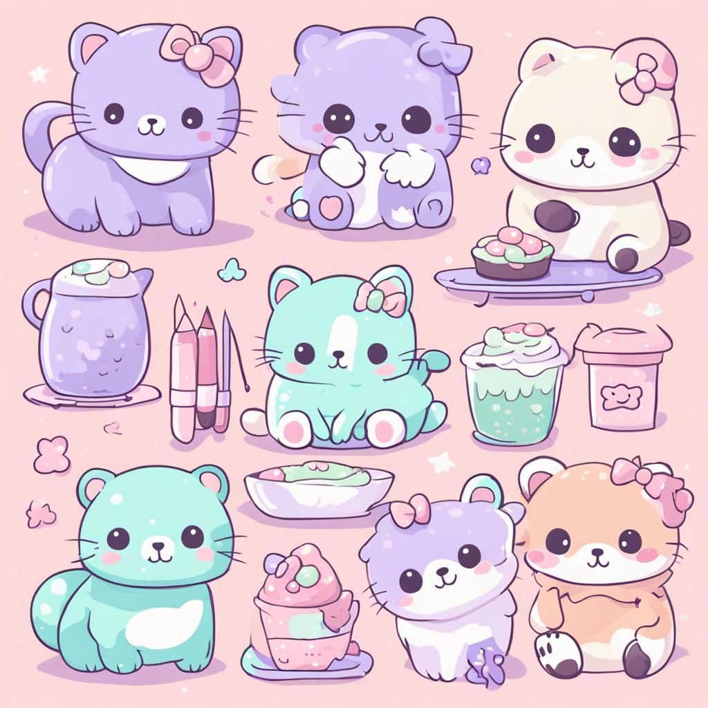 Adorable Kawaii Animals in Pastel Wonderland