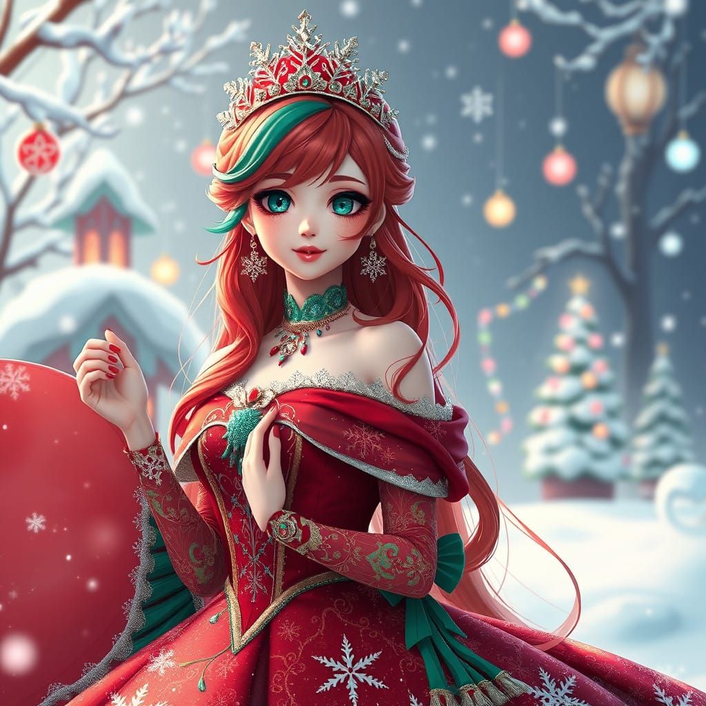 Vibrant Hued Christmas Princess in Grand Winter Setting