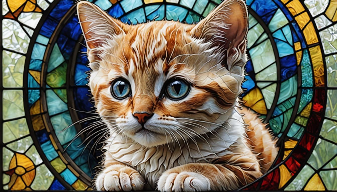 Stained Glass Kitten with Fibonacci Design
