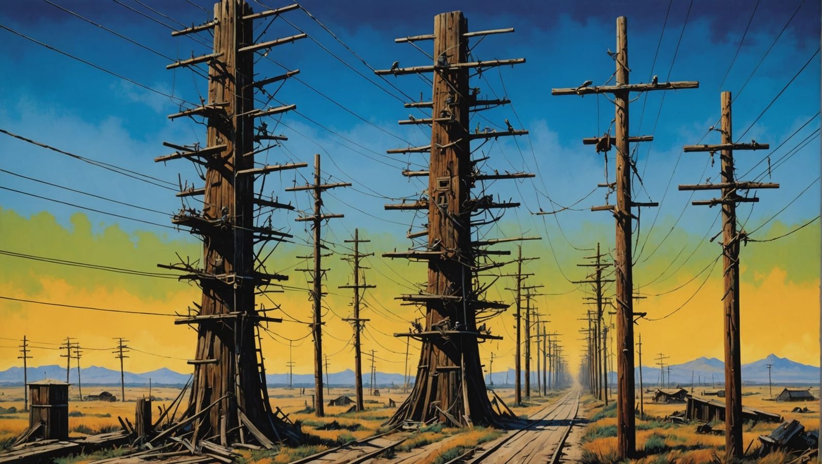 Surreal Barbed Wire Rollercoaster in Vibrant Colors