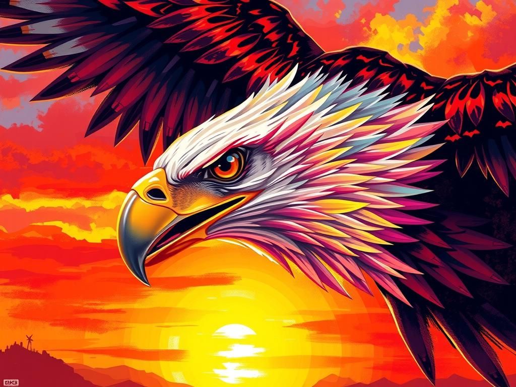 Eagle Soaring into Sunset: Abstract Expressionist Digital Ar...