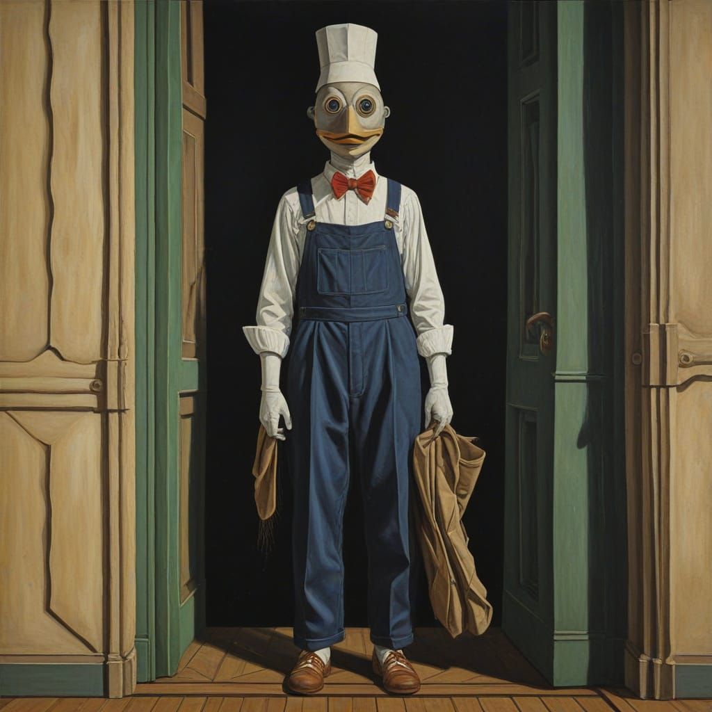 Surrealist Oil Painting of Duck-tail Danny and Flying-Footed...