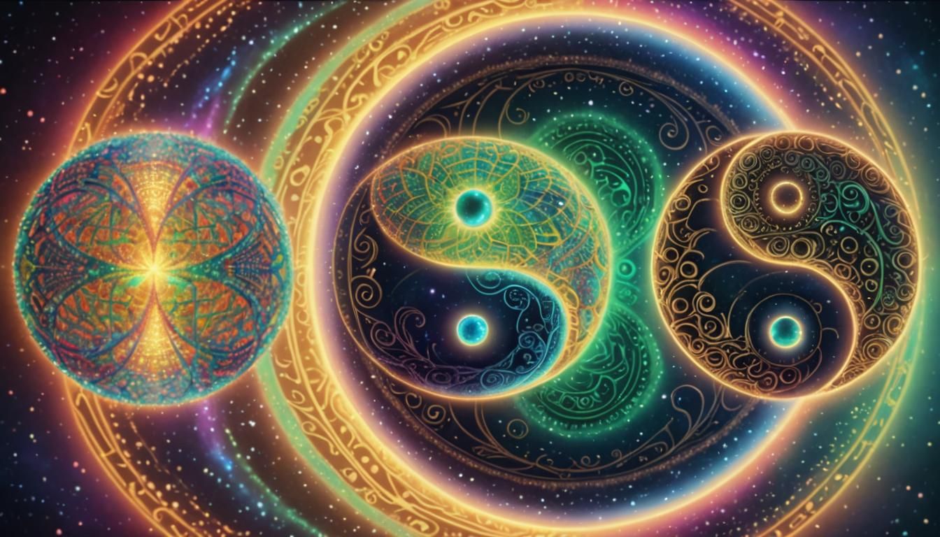 Celestial Yin-Yang Signs in Astral Cosmic Illustration
