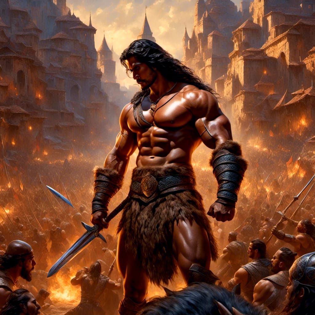 Barbarian and Woman in Fantasy Illustration