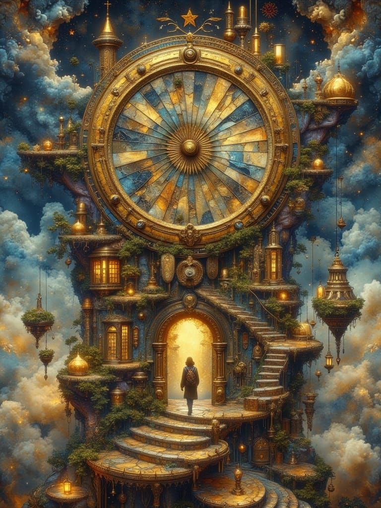 Clockpunk Tower Dreamscape in Double Exposure Style