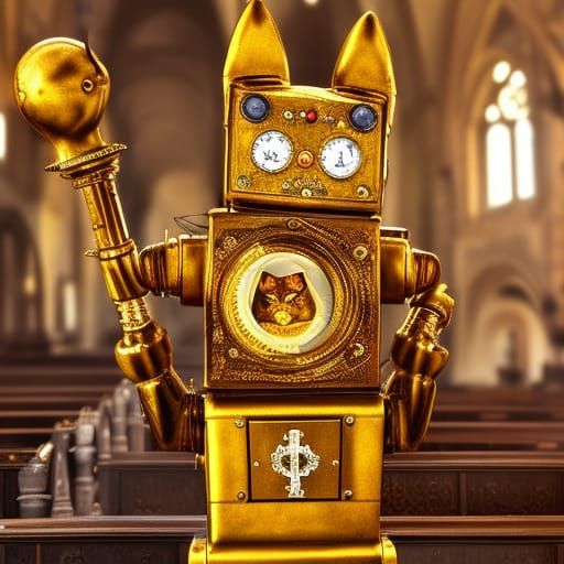 Steampunk Robot Cat Incense Burner in Church
