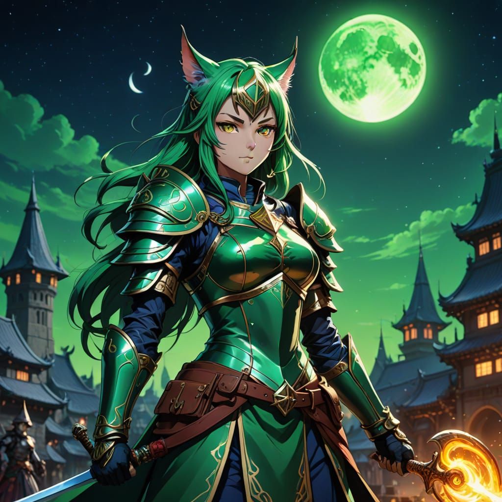 Elegant Anime Wizardess in Midnight Combat Stance