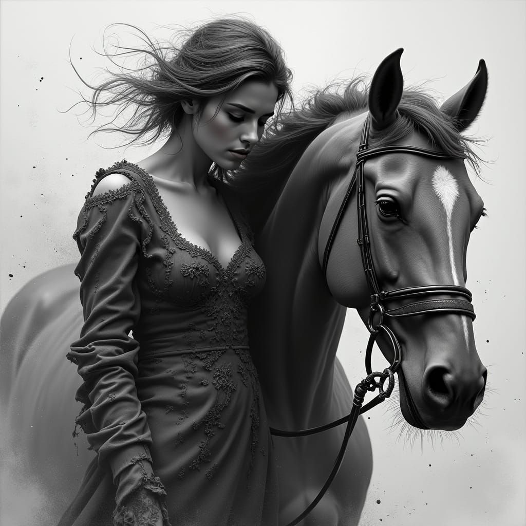 Portrait of a Woman with Horse, by Jeremy Mann, Pino Daeni, ...