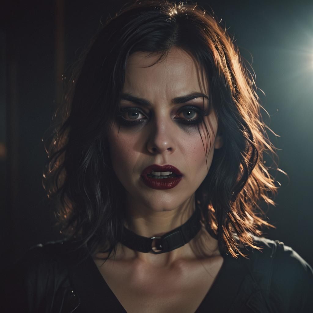 Vampiric Emo Woman in Dark Academia Style