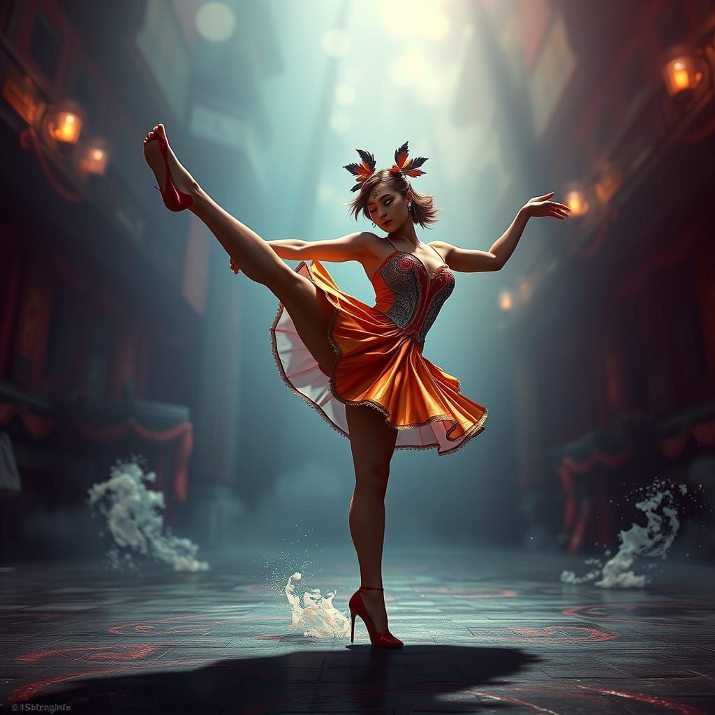 Vibrant French Can-Can Dancer in Fantastical Settings