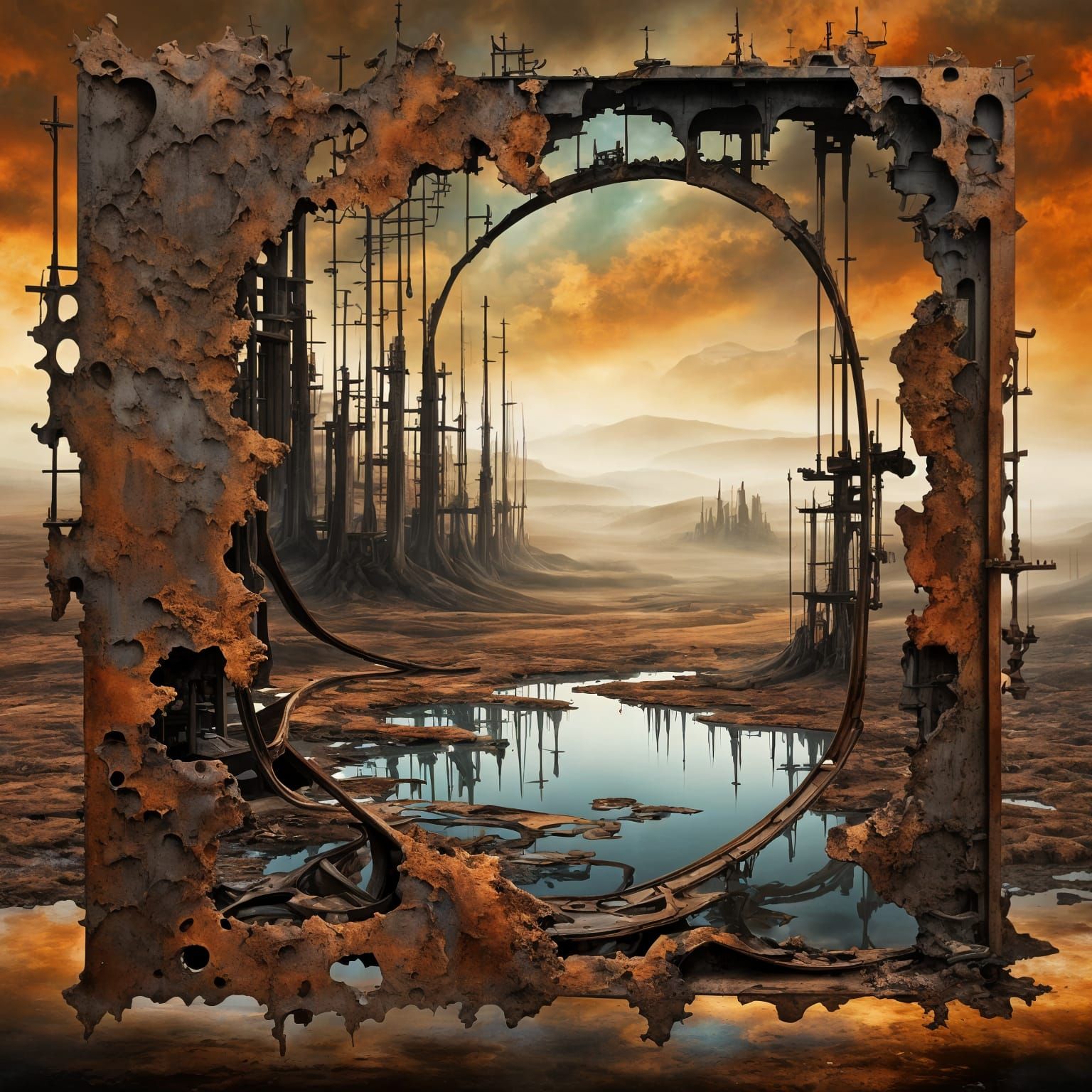 Surreal Melted Vintage Scene with Fractal Core