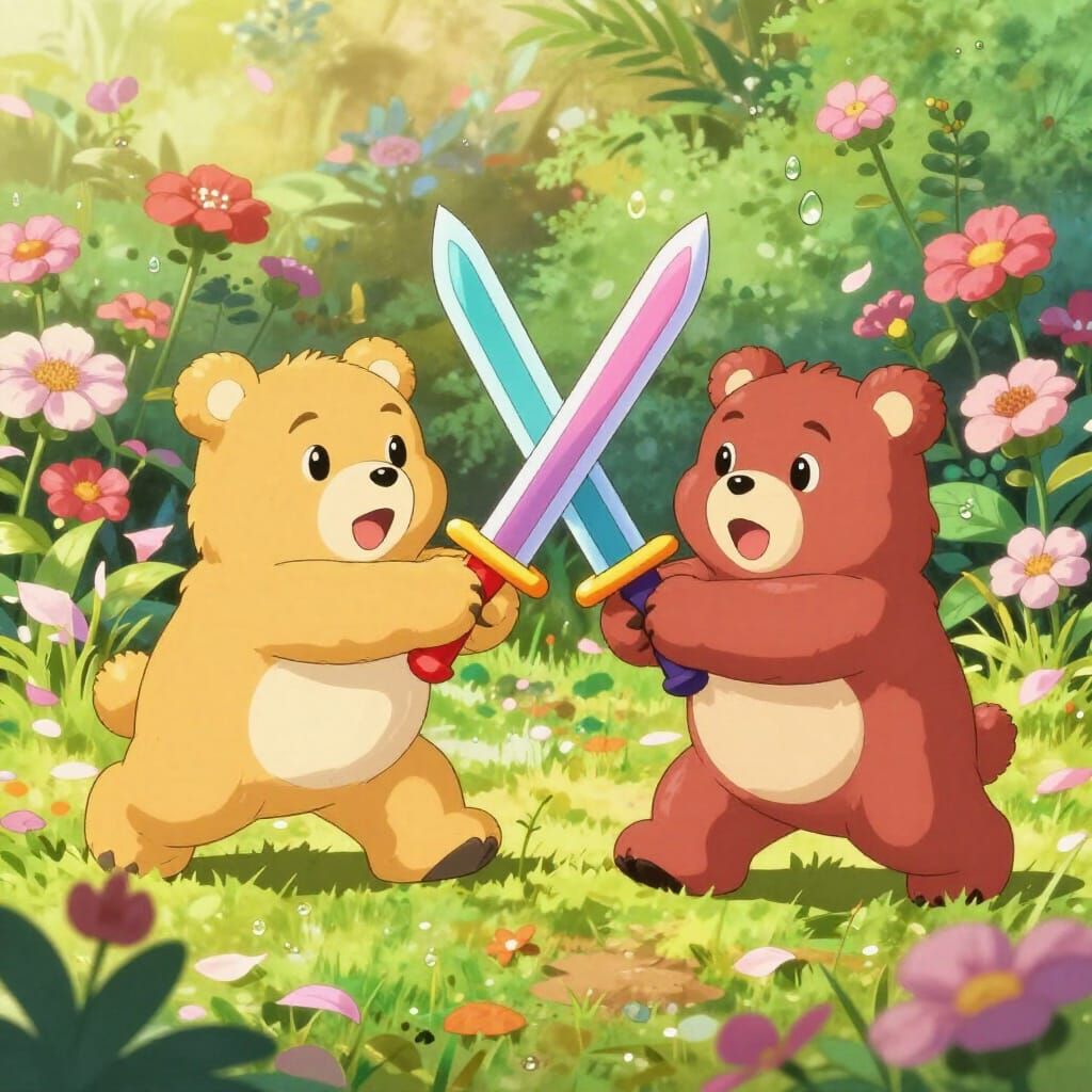 Anime Gummy Bears Duel in Flower Garden