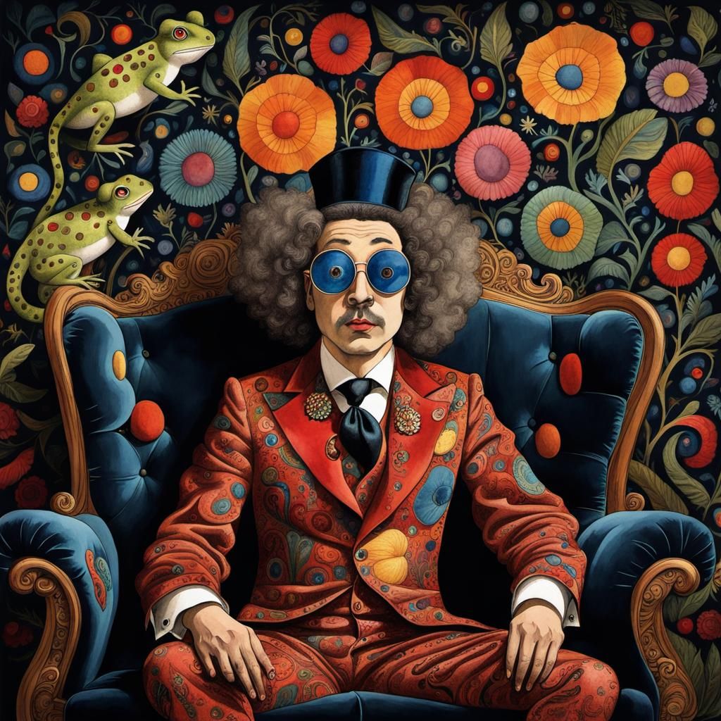 Jester and Pet in Surreal Victorian Room