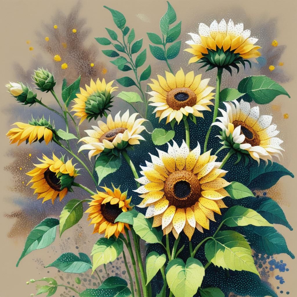 Pointillist Sunflower Drawing with Dotting Tool