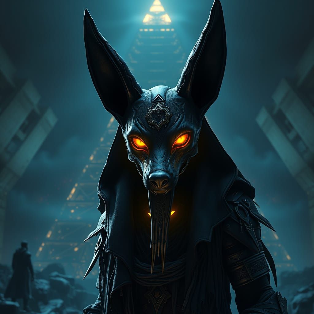 Cyberpunk Anubis in Ancient Pyramid of Secrets